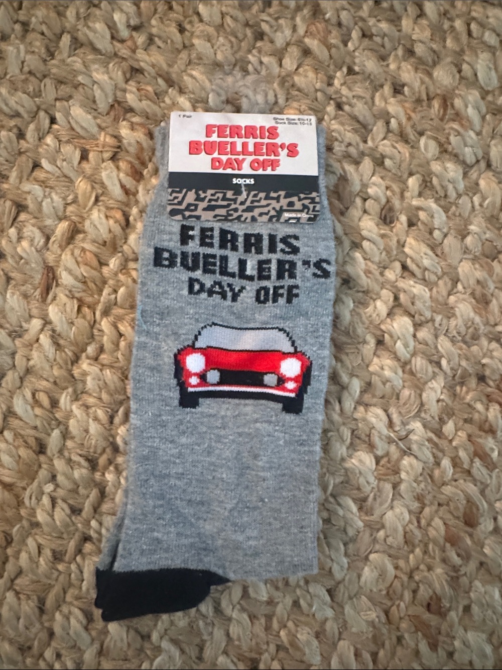 Ferris Bueller's Day Off Grey Novelty Socks - Red Car Design